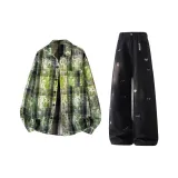 Звездный зеленый топ + черные штаны