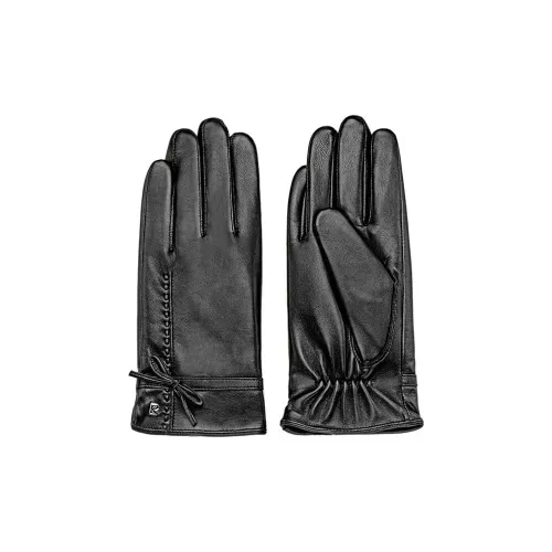 PIERRE CARDIN Sheepskin Goat Leather Gloves Women's Black