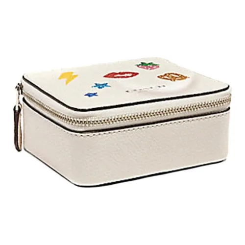 COACH Ювелирные украшения Bo Натуральный Галечная кожа Хранение Коробка Мини Женские Мел белый Серебряный