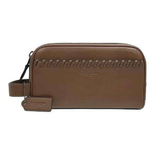 COACH Travel Kit Гладкая Телячья Кожа Путешественный Сумка для Хранения Трумпет Унисекс Коричневый