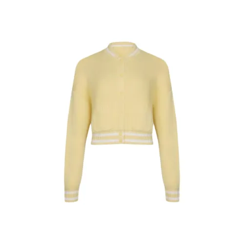 OH POLLY Пуговица Up Cropped KNIT Кардиган в Мягкий Желтый Трикотаж Женские