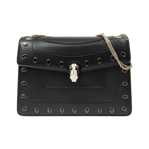 BVLGARI Serpenti Forever Кожа Плечевая сумка Женская Черная