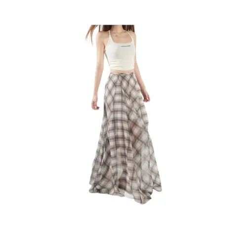 RJVO Клетчатая юбка женская повседневная длинные юбки