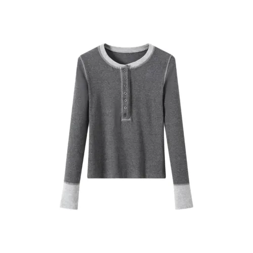 IUNOP Предосенний BUTTONS Полуоткрытый Воротник Рубашка Базовый слой Облегающий крой Внутренний топ Женский