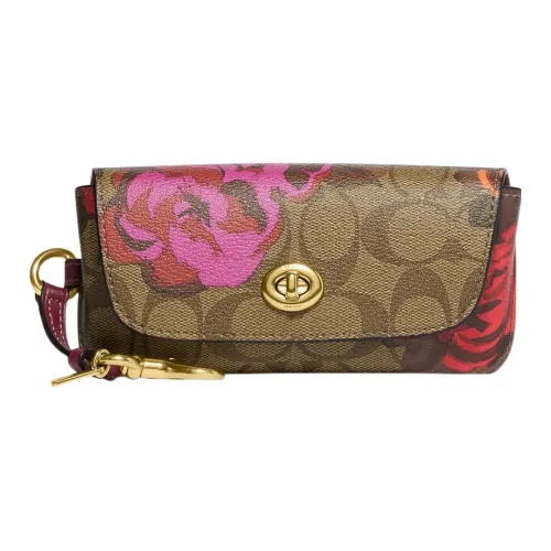 COACH Чехол для очков Холст с покрытием и гладкая кожа Клатч Чехол для очков Большой Женский Коричневый