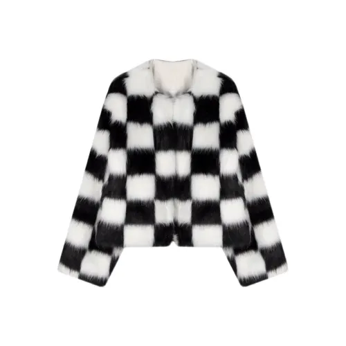 SNZX Черный Белый Шахматная доска Экологичный Мех Женские Меховые изделия