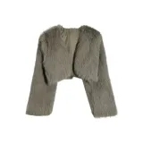 Пальто из серой кожи и меха