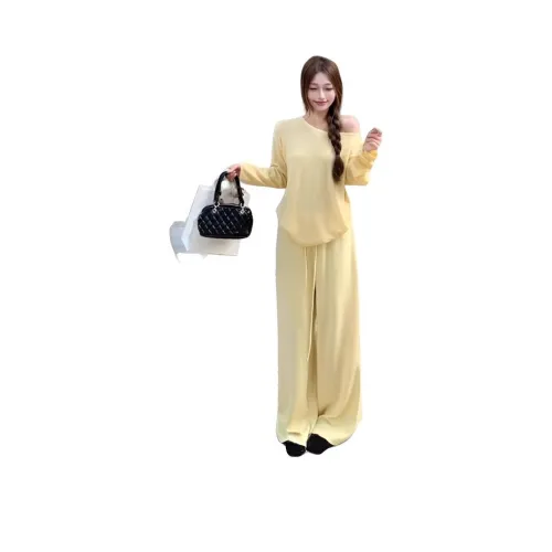 ZVJH Желтый Комплекты Одежды Топ+Штаны Женские Повседневные Костюмы