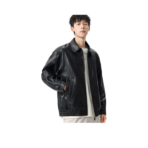 SLLAVIF Черные Мужские Кожаные Куртки