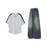 Gray Top + Vintage Blue Pants  
Серый топ + винтажные синие штаны