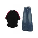 Чёрный топ + бирюзовые штаны