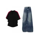 Чёрный топ + ностальгические синие штаны