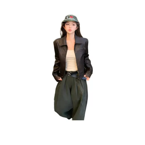 ZVJH Кожа Пальто Женские Куртки