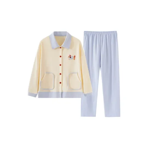 MEIJIAO Белый Синий Такса [С накладками] Женские Пижамные Комплекты