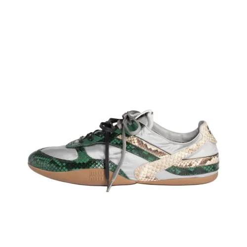 MIU MIU Gymnasium Низкий Топ Повседневная Обувь Женская Серебряная Зеленая