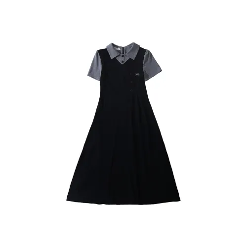 Xixi Дом Большой размер Женская одежда Большой размер Груша Форма Похудение Воротник поло Платье Женские