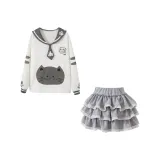 Gray Two-Piece Set (Gray Sweatshirt + Gray Bubble Skirt)  
Серый двухкомпонентный комплект (Серый свитшот + Серый пышный крой юбка)