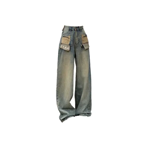 HAITA Винтажные синие женские джинсы с ремнем