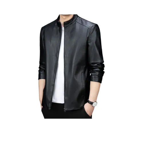 SLLAVIF Черные Мужские Кожаные Куртки