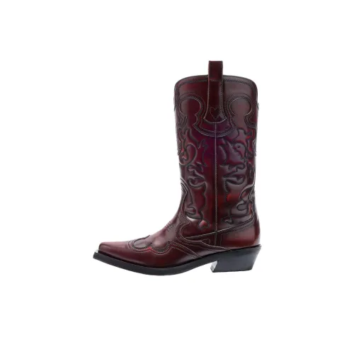 GANNI Женские высокие сапоги на колено красного цвета