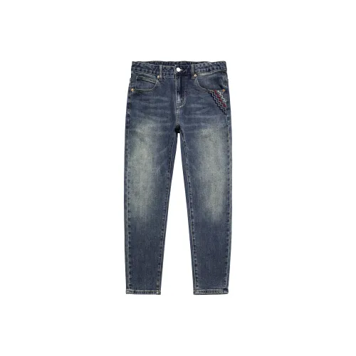 KM Синий Унисекс Джинсы