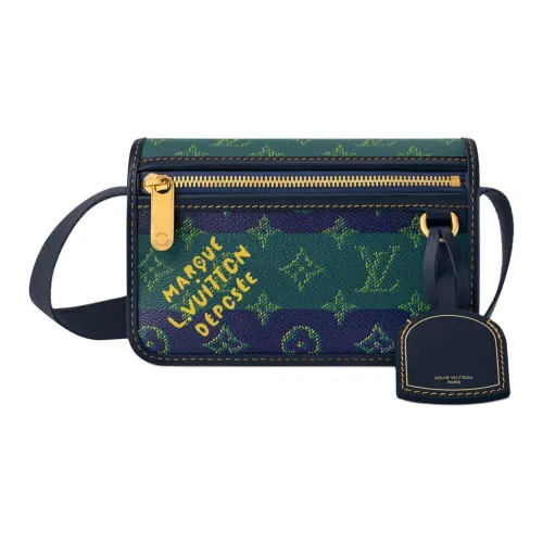 LOUIS VUITTON Монограмма Heritage Покрытие Холст Сумка через плечо Мини Мужской Синий