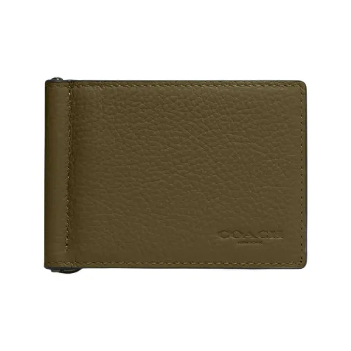 COACH Money Clip Pebble Leather Wallet Mini Unisex Olive Green COACH Money Clip Pebble Кожа Кошелек Мини Унисекс Оливково-зеленый
