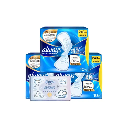 Always Shu Bo Жидкость Женские Здоровье и Гигиена Ежедневное использование 240 мм 270 мм 10 шт*3 пачки + Влажные салфетки 1 шт
