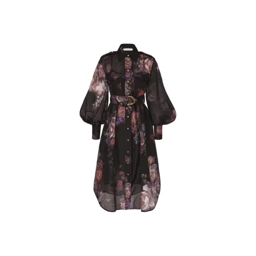 Zimmermann FW25 Длинное платье с длинными рукавами женское