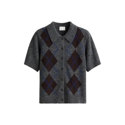 H M Смешанный Темно-Серый Многоцветный Ромб Узор Женский Трикотаж