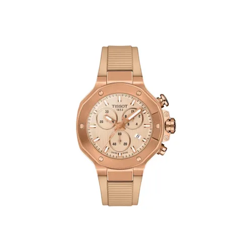 TISSOT Race Collection Кварцевый механизм Женские часы 38 мм Шампанский циферблат Корпус из нержавеющей стали Резиновый ремешок