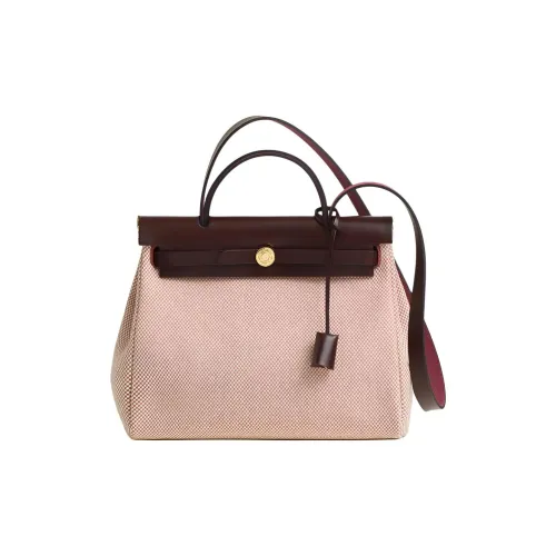 HERMES Herbag Zip Criss Viking Холст с Hunter Коровья кожа Сумка на одно плечо Женская Золото Бежевый