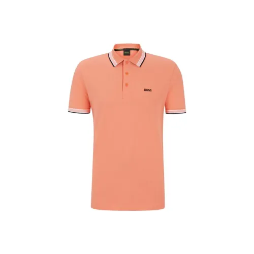 Hugo Boss Хлопок Поло с Контрастным Логотипом Details Поло Мужское Оранжевое