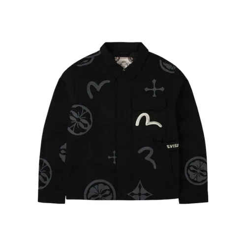EVISU Джинсовая куртка черного цвета с принтом по всей поверхности, мужская