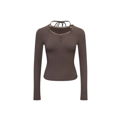 Ariseism Обычный Халтер Длинный Рукав Т-Рубашка с Бусинами для Женщин Осенний Облегающий крой Топ для Женщин