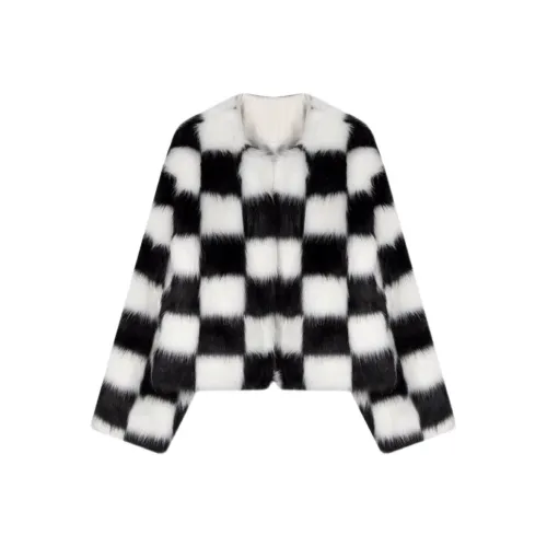 HeartyBite Черный Белый Шахматная доска Экологичный Мех Женские Меховые изделия