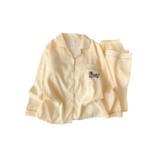 OEING Желтая клетка [Одежда Sets] Женские Пижамные комплекты