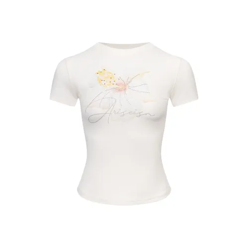 Ariseism Обычный Цветочный Короткий Рукав T-Рубашки для Женщин Летний Облегающий крой Топы Женские