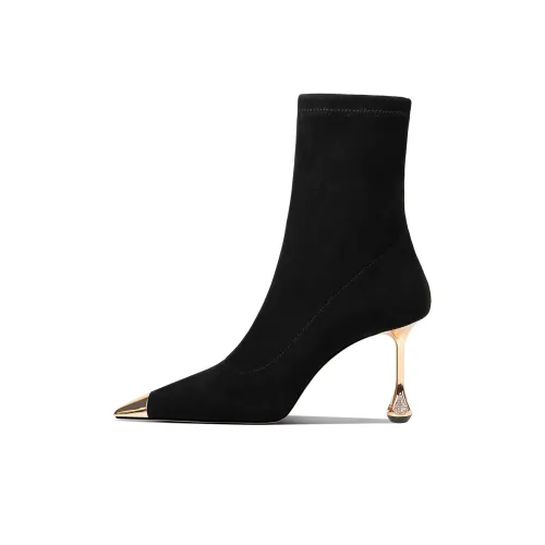 Hoov 2025 Высокий каблук Эластичный Узкий каблук Заостренный носок Ботильоны Женские