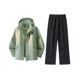 Ветровка и Комплект Брюки (Серебристо-зеленый + Черный)