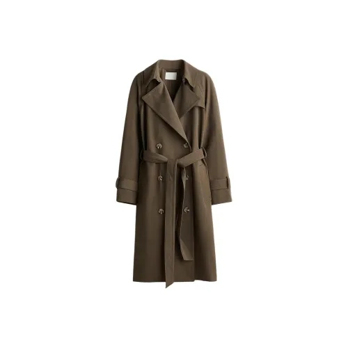 H M Темный хаки зеленый женский тренч