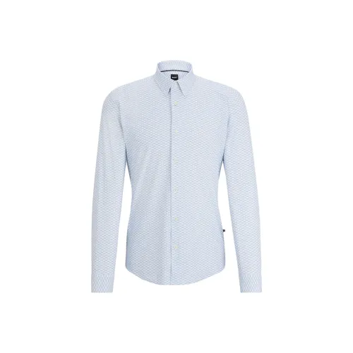 Hugo Boss Slim Fit Рубашка с принтом Performance Эластичный Джерси Рубашка Мужская Синяя Белая