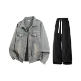 Желтый грязь [вышитый] + черный повседневные штаны