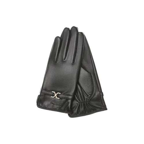 PIERRE CARDIN Sheepskin Goat Leather Gloves Women's Black