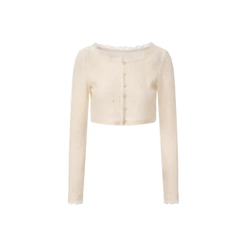 CHIWAWAMEME Абрикосовый Жемчужный Свитер Кардиган Женские Трикотаж