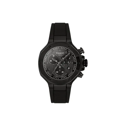 TISSOT Race Collection Кварцевый механизм Женские часы 38 мм Черный циферблат Корпус из нержавеющей стали Резиновый ремешок