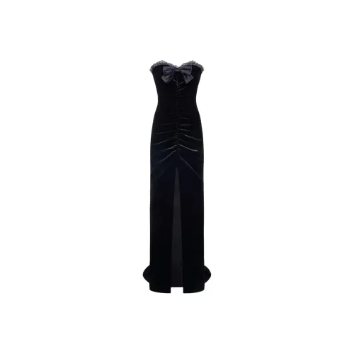 Alessandra Rich FW25 SLEEVELESS VEVET GOWN с BOW Evening Dress Women's