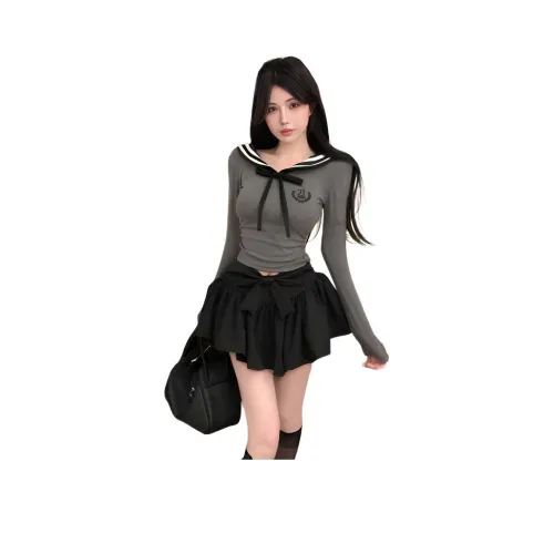 SNZX Одежда Комплекты Серый топ + Черная пышная юбка с галстуком-бабочкой Женская униформа