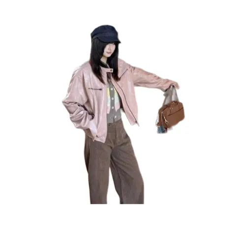 HKPXR Розовый Женские Кожаные Куртки