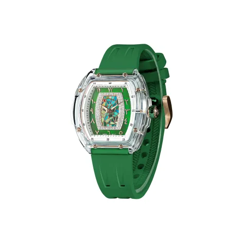 TSAR BOMBA Модные элегантные универсальные и привлекательные Кварцевый механизм Резиновый ремешок Часы Женские часы Зеленый циферблат
